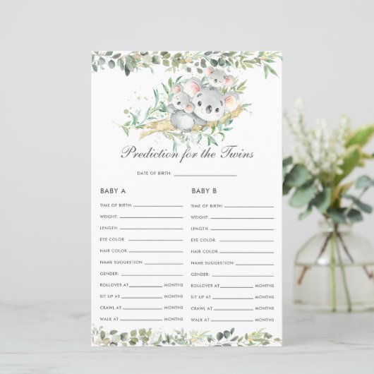 双子のベビーの活動のためのコアラの緑化予測