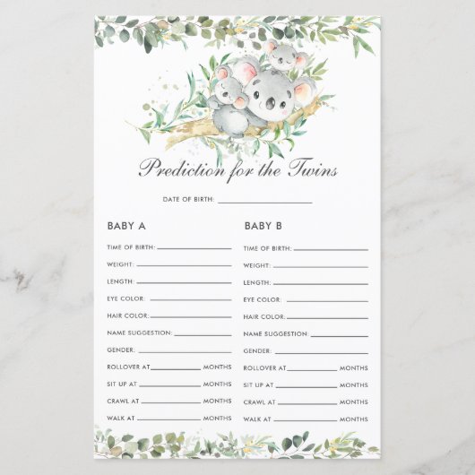 双子のベビーの活動のためのコアラの緑化予測 (正面)