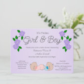 双子のベビーガールと男の子のシャワー 招待状 (スタンド正面)