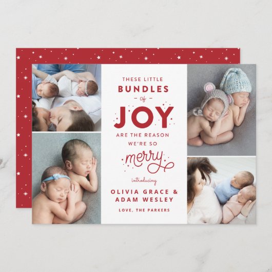 双子のベビークリスマス誕生発表 シーズンカード (正面/裏面)