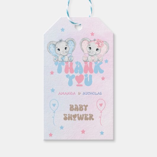双子のベビーシャワーお礼 ギフトタグ (正面)