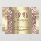 双子のベビーシャワーフェア  ローズグリッター 男の子 ガーリー 招待状 (正面/裏面)