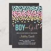双子のベビーシャワー招待状 ピンクとブルー 男の子 女の子 招待状 (正面/裏面)