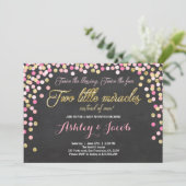 双子のベビーシャワー招待状 女の子 ピンクとゴールド 招待状 (スタンド正面)