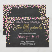 双子のベビーシャワー招待状 女の子 ピンクとゴールド 招待状 (正面/裏面)