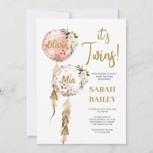 双子のベビーシャワー招待状 女の子 招待状 (正面)