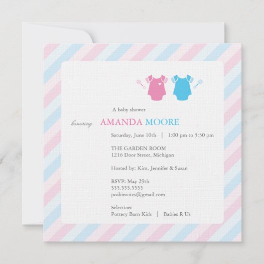双子のベビーシャワー招待状 招待状 (正面)