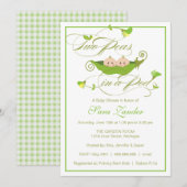 双子のベビーシャワー招待状 - 2つの豆が1つの鞘に入ったデザイン 招待状 (正面/裏面)