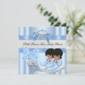 双子のベビーシャワー男子 青い小さな王子 クラウン 3 招待状 (スタンド正面)