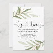 双子のベビーシャワー緑のモダン金ゴールド 招待状 (正面)