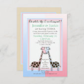 双子のベビーシャワー青とピンク(Jen) 招待状 (正面/裏面)