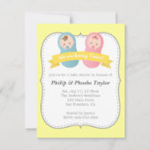 双子のベビーシャワー-かわいい男の赤ちゃんと少女 招待状 (正面)