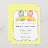 双子のベビーシャワー-かわいい男の赤ちゃんと少女 招待状 (正面/裏面)