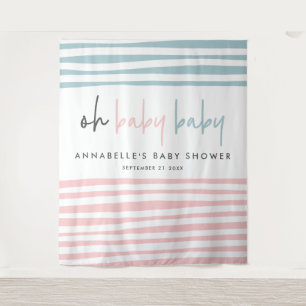 双子のベビーシャワー ピンク ブルー モダン タイポグラフィー パーティー タペストリー