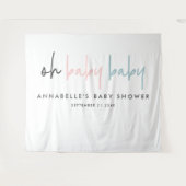 双子のベビーシャワー ピンク ブルー モダン タイポグラフィー パーティー タペストリー (正面(横))