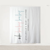 双子のベビーシャワー ピンク ブルー モダン タイポグラフィー パーティー タペストリー (正面)