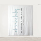 双子のベビーシャワー ブルー モダン タイポグラフィー パーティー タペストリー (正面)