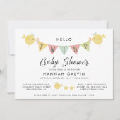 双子のベビーシャワー | ママ鳥 & チビ鳥たち 招待状 (正面)