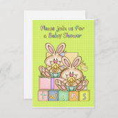 双子のベビーシャワー-双子用ベビーシャワーカード 招待状 (正面/裏面)