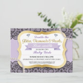 双子のベビーシャワー 紫のレース 双子の女の子 招待状 (スタンド正面)