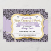 双子のベビーシャワー 紫のレース 双子の女の子 招待状 (正面/裏面)