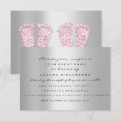 双子のベビーシャワー　足に輝くグレーとピンクの女の子 招待状 (正面/裏面)