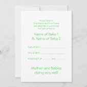双子のベビー娘の発表写真カード 案内状 (裏面)