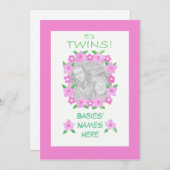 双子のベビー娘の発表写真カード 案内状 (正面/裏面)