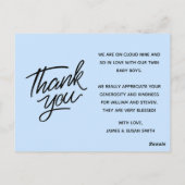 双子のベビー誕生の発表カード、2回の愛 ポストカード (裏面)