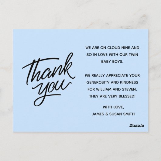 双子のベビー誕生の発表カード、2回の愛 ポストカード (裏面)