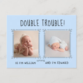 双子のベビー誕生の発表カード、2回の愛 ポストカード