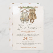 双子のボホ服子供部屋の赤ちゃんシャワー 招待状 (正面/裏面)