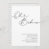 双子のミニマルハンドライティングハートベイビーシャワー 招待状 (正面/裏面)