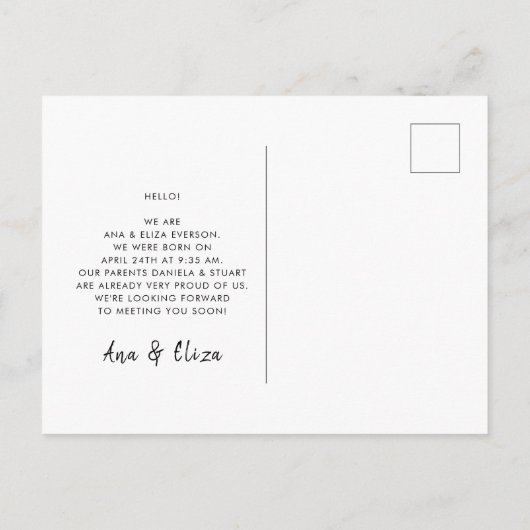 双子のメリー誕生写真の発表 ポストカード (裏面)