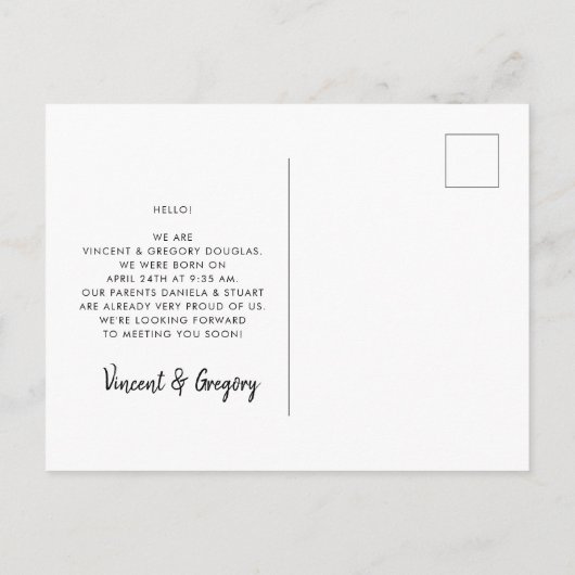 双子のメリー誕生発表が多い ポストカード (裏面)