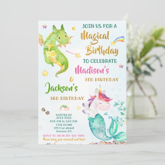 双子のメルミコーンとドラゴンの誕生日の招待状 招待状 (スタンド正面)