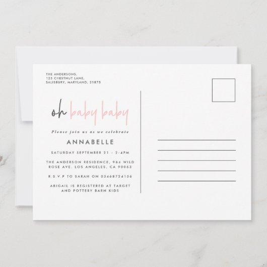 双子のモダンタイポグラフィコンテンポラリー女の子 招待状 (裏面)