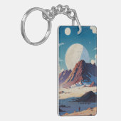 双子の下で広大なエイリアン砂漠を探検する宇宙飛行士 キーホルダー (正面左)