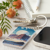 双子の下で広大なエイリアン砂漠を探検する宇宙飛行士 キーホルダー (正面右)