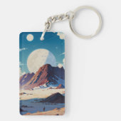 双子の下で広大なエイリアン砂漠を探検する宇宙飛行士 キーホルダー (裏面)