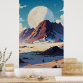 双子の下で広大なエイリアン砂漠を探検する宇宙飛行士 ポスター (キッチン)