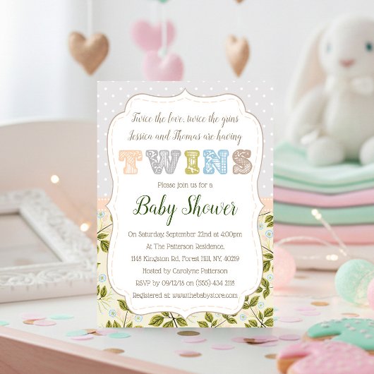 双子の中立の赤ん坊シャワーを持つ 招待状