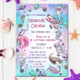 双子の人魚の女の子の誕生日　海の下のパーティー 招待状