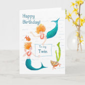 双子の人魚誕生日カード カード (黄色い花)