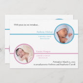 双子の兄弟の写真付き出生発表 案内状 (正面/裏面)