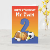 双子の兄弟の誕生日スポーツボール カード (黄色い花)