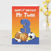 双子の兄弟の誕生日スポーツボール カード (黄色い花)