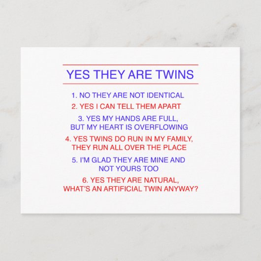 双子の兄弟の質問 ポストカード (正面)