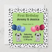 双子の兄弟1st誕生日パーティーと緑 招待状 (正面)