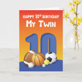 双子の兄・弟の10歳の誕生日スポーツボール カード (黄色い花)